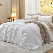Cozy Comfort 3 Pieces Queen Comforter Set, White Comforter Set for All Seasons, 1 Lightweight Prewashed Comforter and 2 Pillowcases, Queen, White